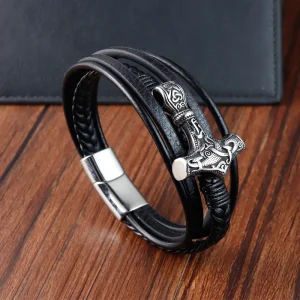 Flettet læderarmbånd "Marteau de Thor"